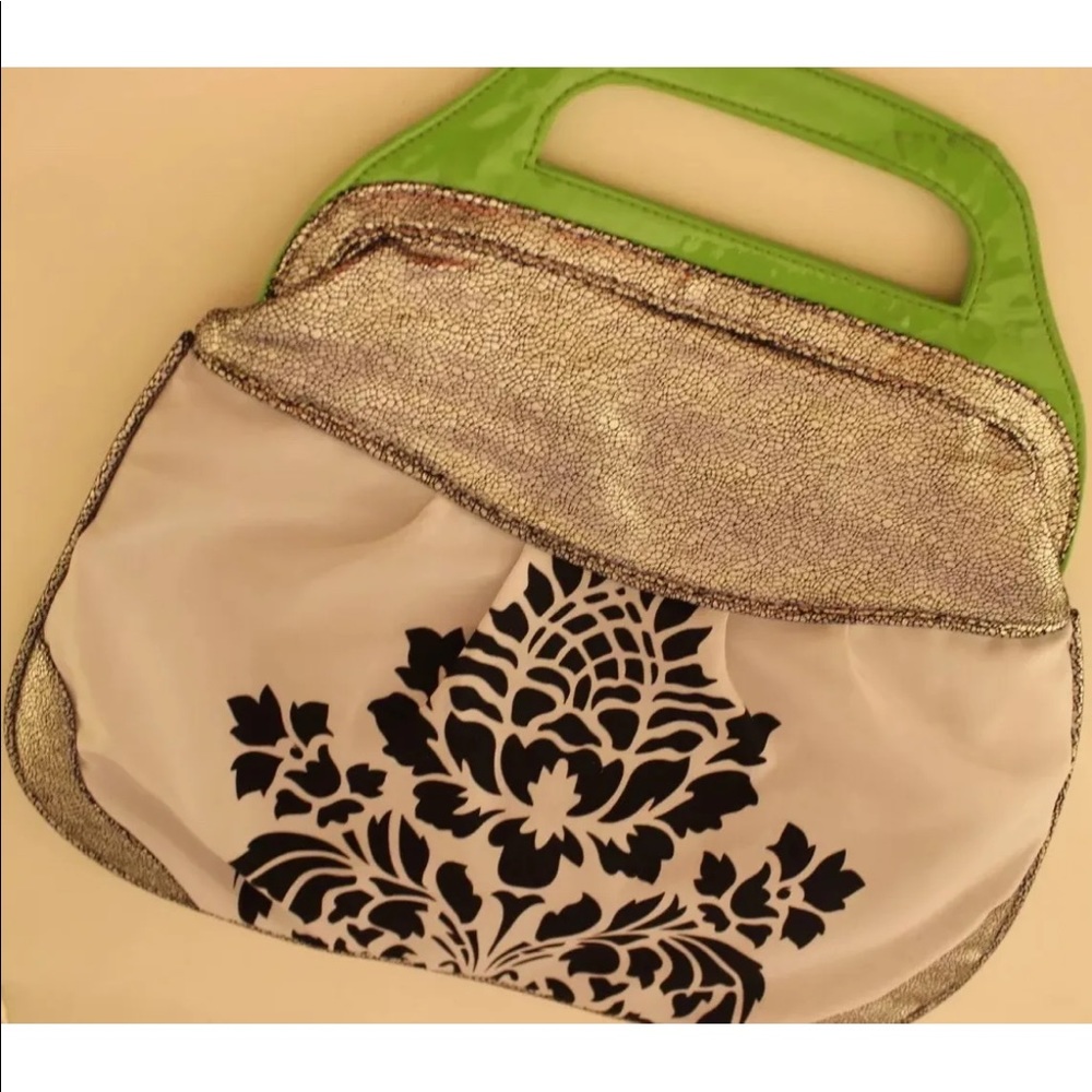 2/$20 Triangular Black White Floral Print Lime Green Patent Leather Bag Purse